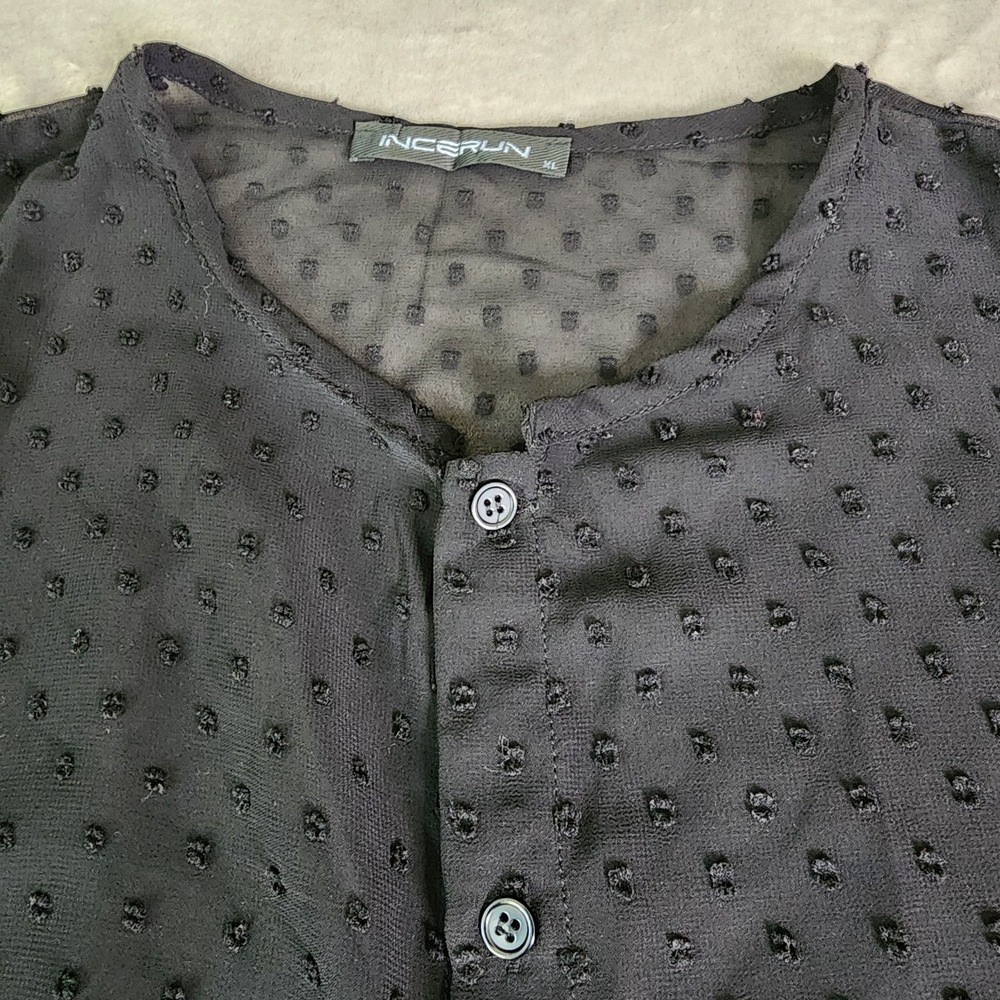Incerun‎ Black Dotted Sheer Long Sleeve Button-Up Top Womens Size XL Whimsgoth - Picture 11 of 12
